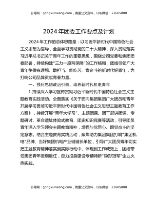 2024年团委工作要点及计划