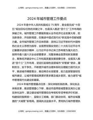 2024年城市管理工作要点