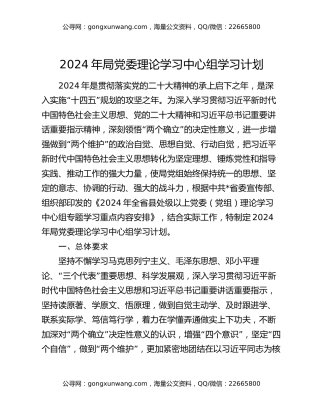 2024年局党委理论学习中心组学习计划
