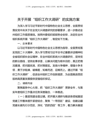 关于开展“组织工作大调研”的实施方案