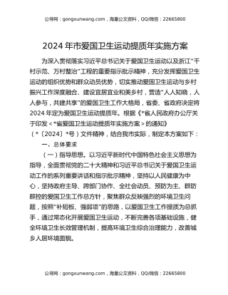 2024年市爱国卫生运动提质年实施方案