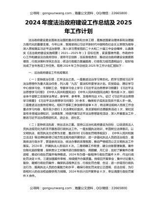 2024年度法治政府建设工作总结及2025年工作计划
