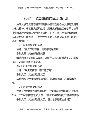 2024年支部主题党日活动计划