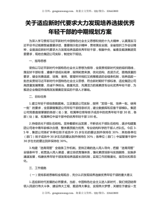关于适应新时代要求大力发现培养选拔优秀年轻干部的中期规划方案