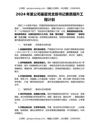 2024年某公司基层党支部书记素质提升工程计划