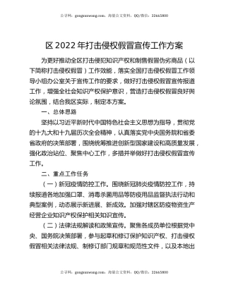 区2022年打击侵权假冒宣传工作方案