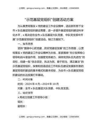 “示范基层党组织”创建活动方案