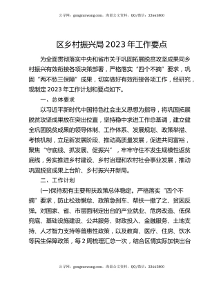 区乡村振兴局2023年工作要点