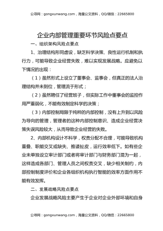 企业内部管理重要环节风险点要点