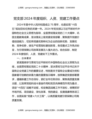 党支部2024 年度组织、人 资、党建工作要点