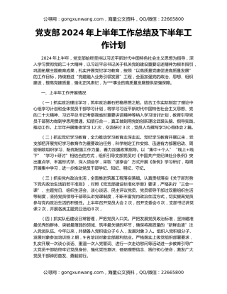 党支部2024年上半年工作总结及下半年工作计划
