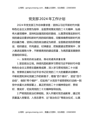 党支部2024年工作计划