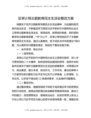 区审计局主题教育民主生活会整改方案