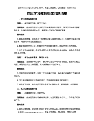 党纪学习教育整改问题清单