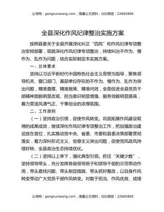 全县深化作风纪律整治实施方案