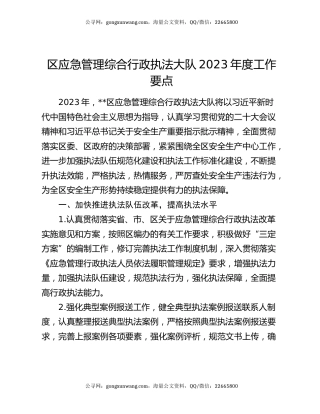 区应急管理综合行政执法大队2023年度工作要点