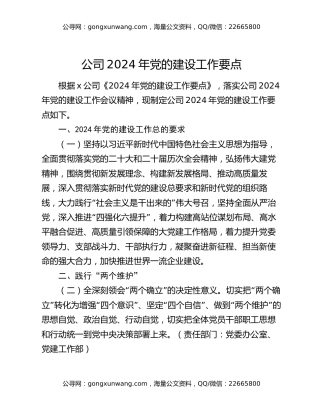 公司2024年党的建设工作要点