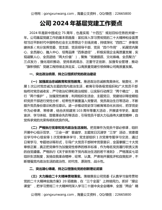 公司2024年基层党建工作要点
