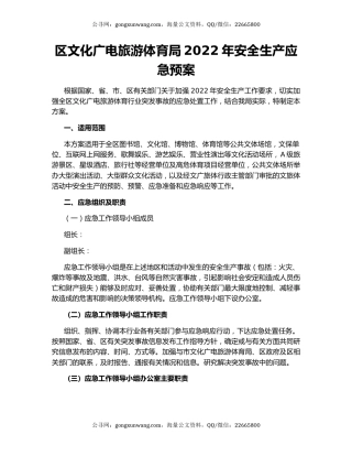 区文化广电旅游体育局2022年安全生产应急预案