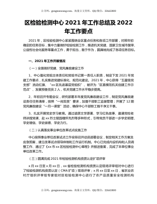 区检验检测中心2021年工作总结及2022年工作要点