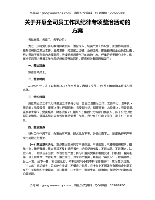 关于开展全司员工作风纪律专项整治活动的方案