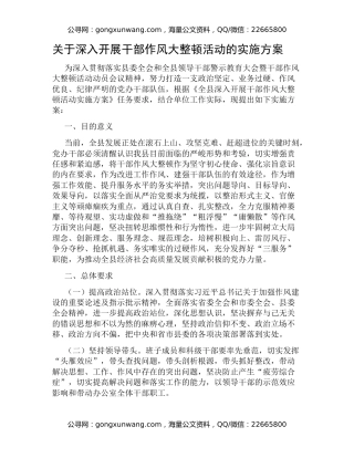 关于深入开展干部作风大整顿活动的实施方案