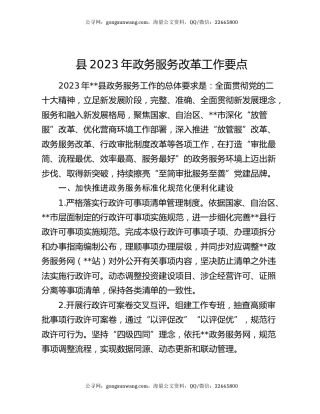 县2023年政务服务改革工作要点