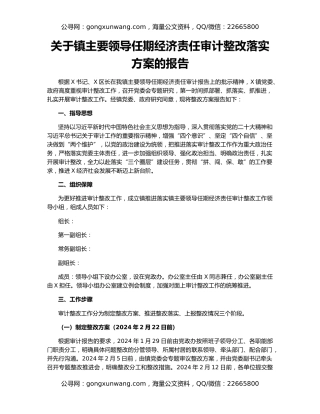 关于镇主要领导任期经济责任审计整改落实方案的报告