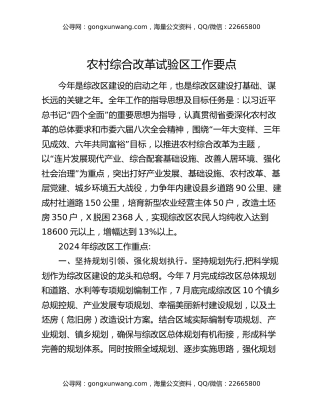 农村综合改革试验区工作要点