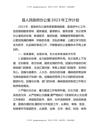 县人民政府办公室2023年工作计划