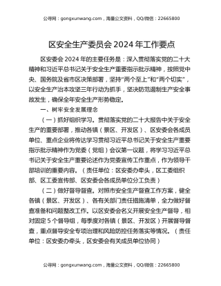 区安全生产委员会2024年工作要点