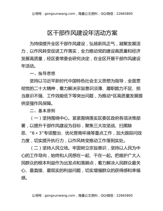 区干部作风建设年活动方案