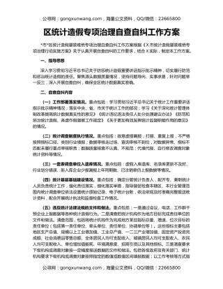 区统计造假专项治理自查自纠工作方案