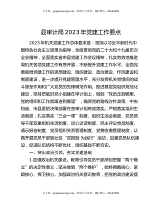 县审计局2023年党建工作要点