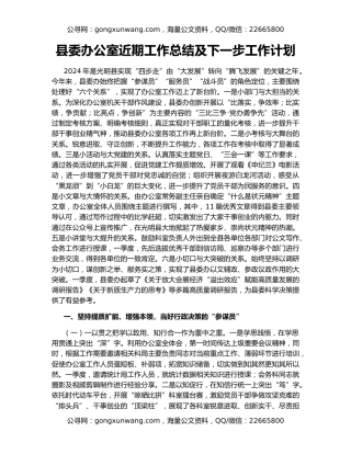 县委办公室近期工作总结及下一步工作计划