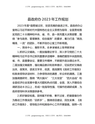 县政府办2023年工作规划