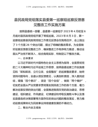 县民政局党组落实县委第一巡察组巡察反馈意见整改工作实施方案