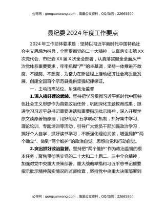 县纪委2024年度工作要点