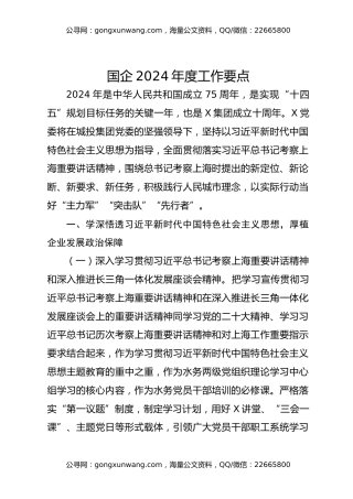 国企2024年度工作要点