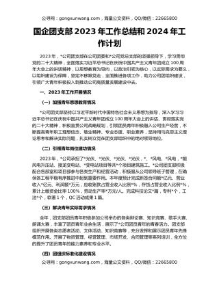 国企团支部2023年工作总结和2024年工作计划