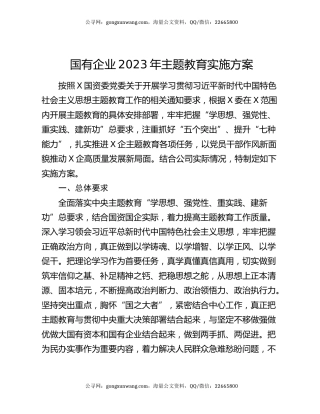国有企业2023年主题教育实施方案