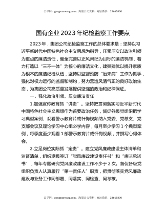 国有企业2023年纪检监察工作要点