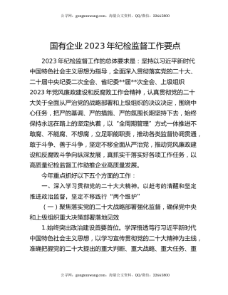 国有企业2023年纪检监督工作要点
