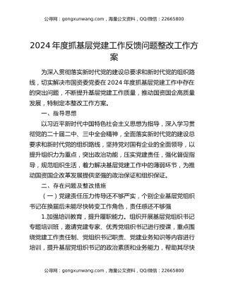 2024年度抓基层党建工作反馈问题整改工作方案