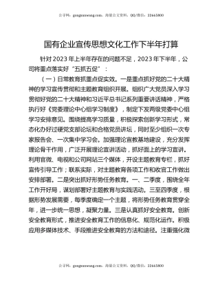 国有企业宣传思想文化工作下半年打算