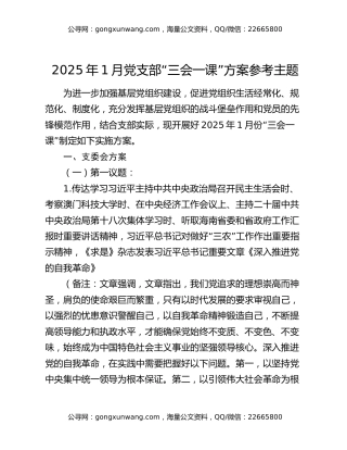 2025年1月党支部“三会一课”方案参考主题