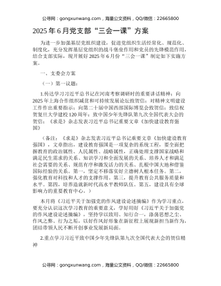 2025年6月党支部“三会一课”方案