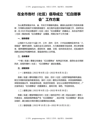 在全市各村（社区）倡导成立“红白理事会”工作方案
