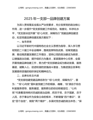 2025年一支部一品牌创建方案