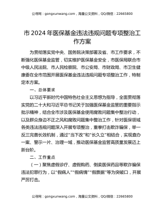 市2024年医保基金违法违规问题专项整治工作方案